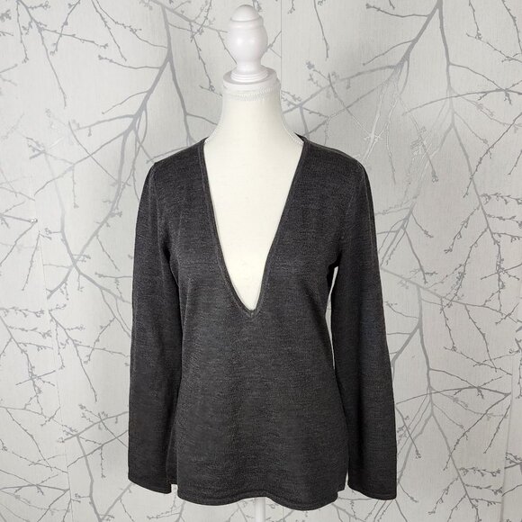 Jacob Charcoal Gray 85% Merino Wool Deep V-Neck Sweater - Picture 1 of 5